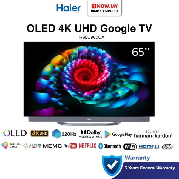 HAIER 65" C900 Series OLED 4K UHD Google TV H65C900UX | Harman Kardon Atmos Dolby Vision