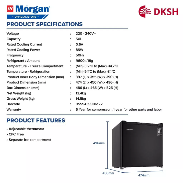 MORGAN 50L Mini Bar MMB-NC66(SL) | CFC Free Compact - Image 4