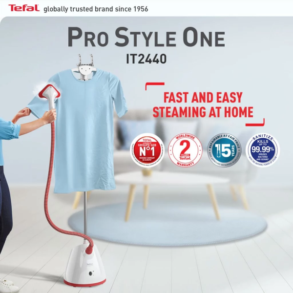 TEFAL 1800W Pro Style One Garment Steamer IT2440M0 | Easy Efficient - Image 2