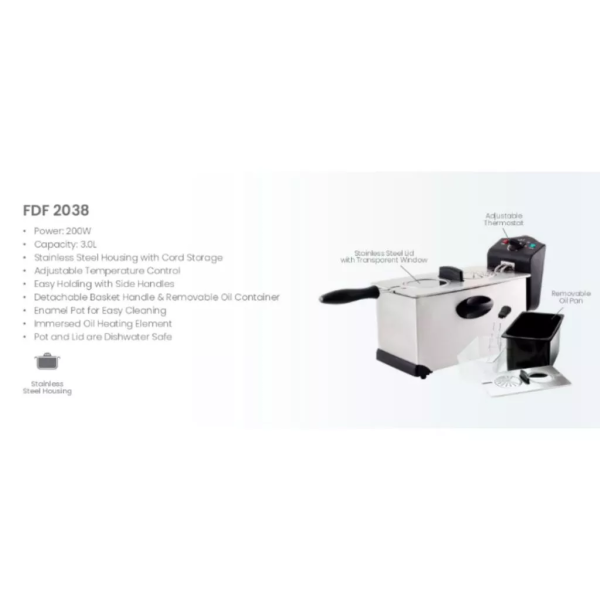 FABER 3L Deep Fryer FDF 2038 | Dishwasher Safe (Pot & Lid) Easy Handle - Image 3