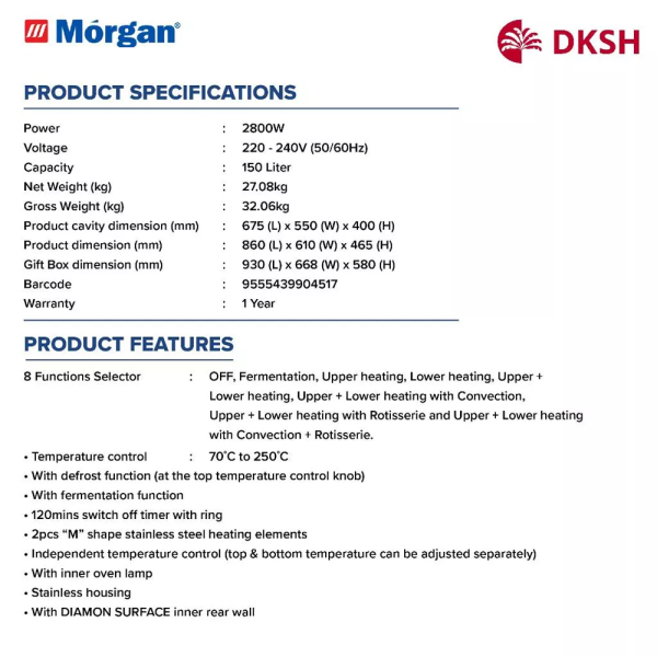MORGAN 150L Electrical Oven MEO-GLAMO 150RCSS - Image 7