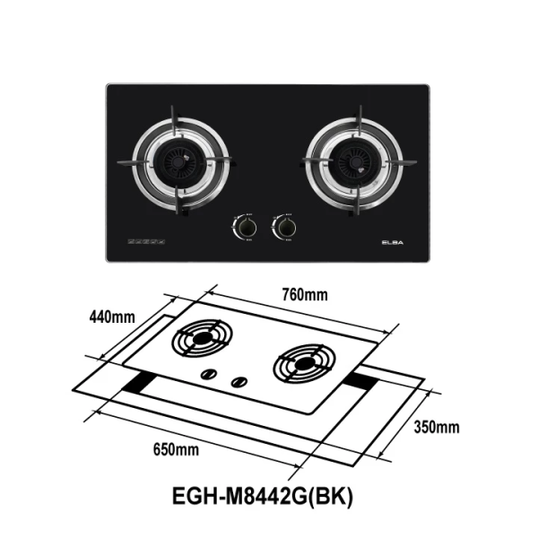 ELBA 2 Burners Glass Stove EGH-M8442G(BK) | High Quality Tempered Glass - Image 2