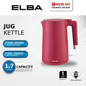 ELBA 1.7L Jug Kettle EJK-Q1783SS(RD) | Red​​​​​​​ Safe Cool Touch Stainless Steel