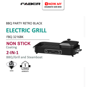 FABER BBQ Party Grill Retro Black FBQ 3216BK | Non Stick Coating 2-1 Usage