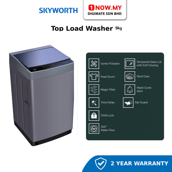 SKYWORTH 9kg Inverter Top Load Washer T90M26NJ | AI Technology 3 Star Energy Efficient