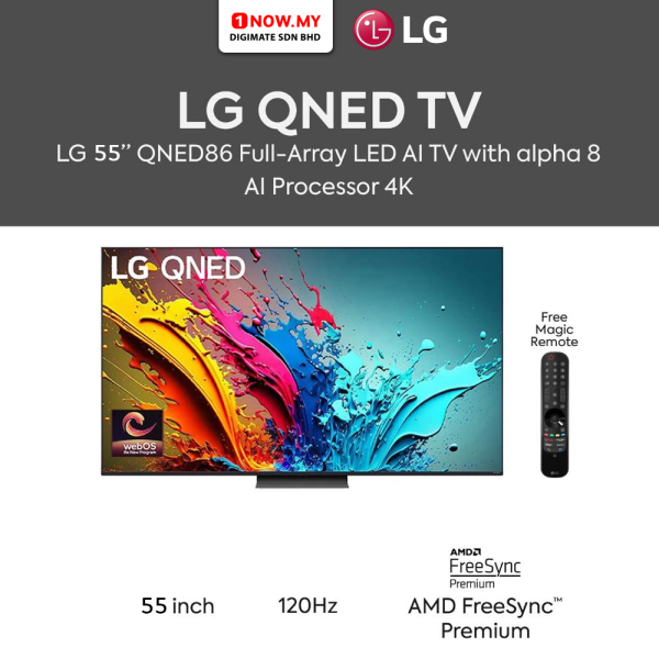 LG 55″ QNED86 4K QNED Smart AI TV 55QNED86TSA | Super Slim Rich Sharp Visuals