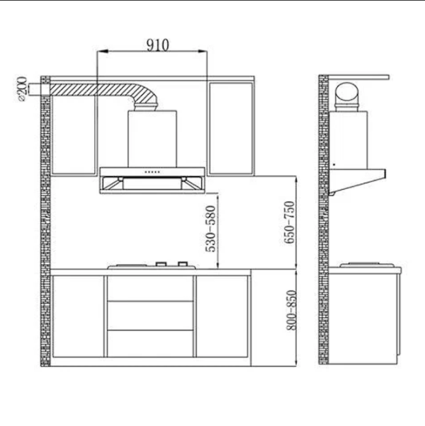 ELBA Premium Designer Hood EH-Q9633ST(SS) | 2000m³/h Touch Sensor Recirculating System - Image 3