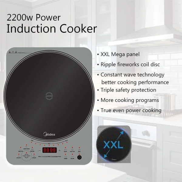 MIDEA Single Burner 2200W Induction Cooker MC-CLC2215 | XXL Mega Panel FREE Pot - Image 6