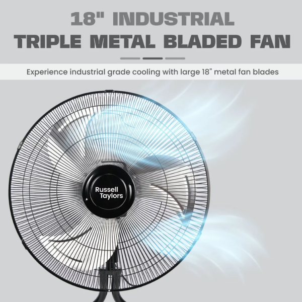 RUSSELL TAYLORS 18 inch Industrial Floor Fan FF6 | 3-Blade Strong Wind - Image 2