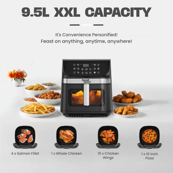 RUSSELL TAYLORS 9.5L 3D Visible Window Digital Air Fryer XXL Z9 - Image 3
