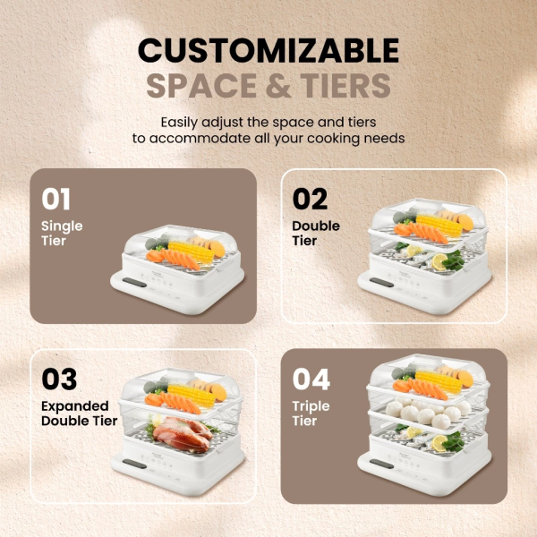 RUSSELL TAYLORS 19L 3-Tier Food Steamer MC30 | Stainless Steel Tray Efficient - Image 3