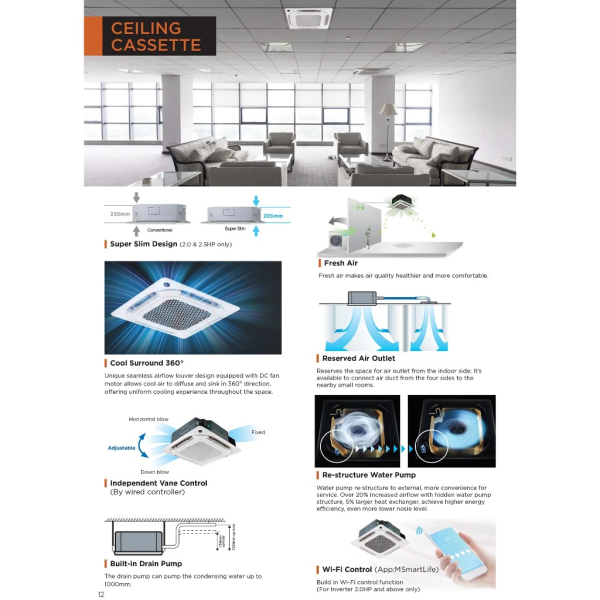 MIDEA 2HP - 5HP Inverter Ceiling Cassette MCX-24CRFNX | MOUX-18CFN8 / MCX-24CRFNX | MOUX-24CFN8 / MCX-30CRFNX | MOUX-30CFN8 / MCX-36CRFNX | MOUX-36CFN8 / MCX-40CRFNX | MOUX-40CFN8 / MCX-42CRFNX | MOUX-42CFN8 / MCX-48CRFNX | MOUX-48CFN8 - Image 2