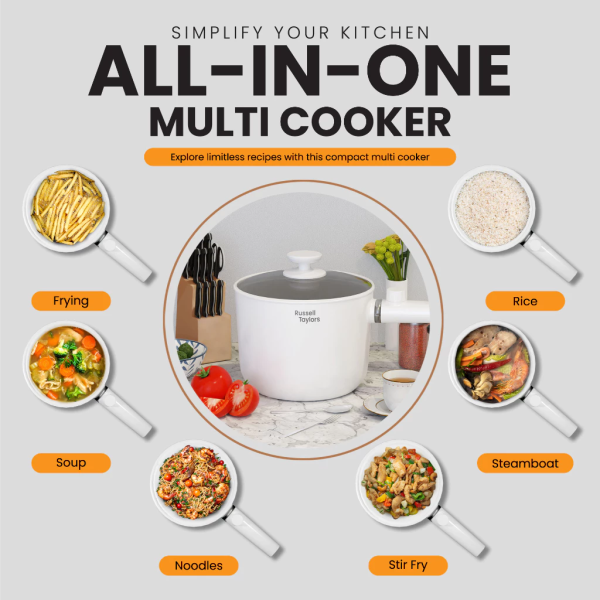 RUSSELL TAYLORS 1.5L Multi Cooker With Steamer MC15S | Non Stick Compact - Image 3
