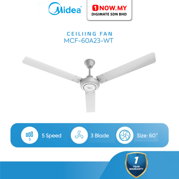 MIDEA 60" Ceiling Fan MFC-60A23-WT | Durable 3 Blades Strong Wind