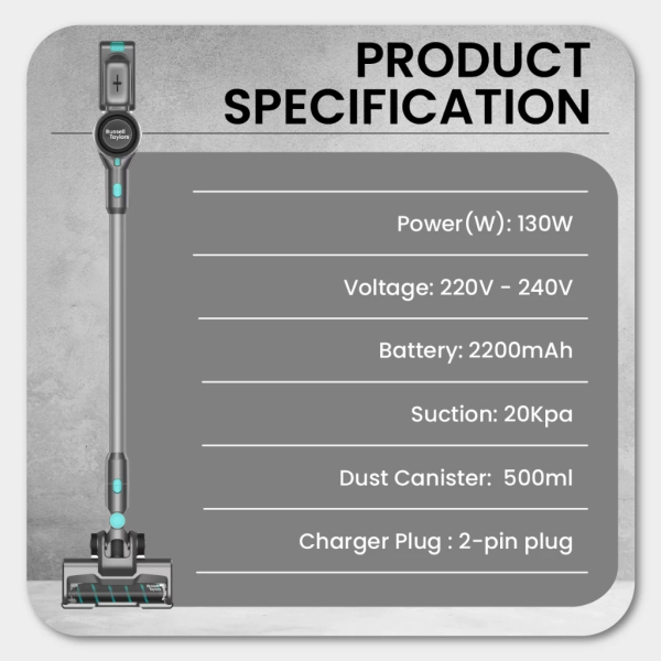 RUSSELL TAYLORS Vacuum Cleaner Cordless Cyclone Stick V7 | Efficient DC Motor - Image 8