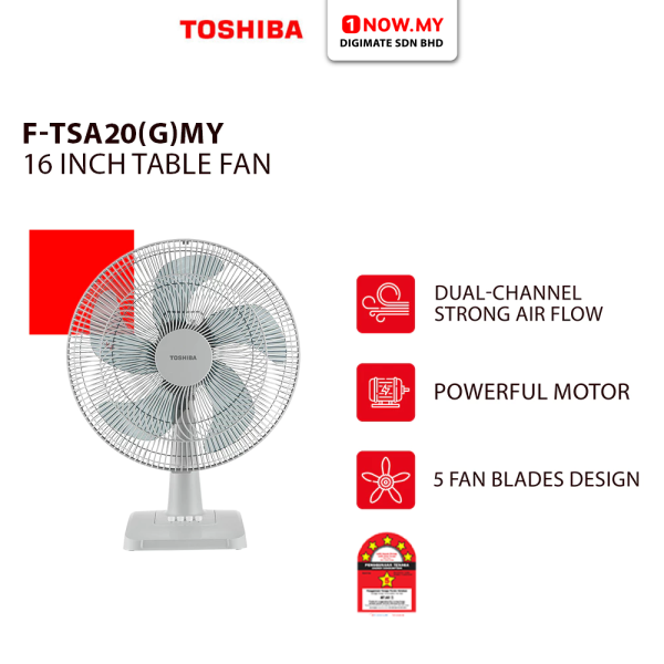 TOSHIBA 16" Table Fan F-TSA20(G)MY | 5 Blades Excellent Blowing Experience