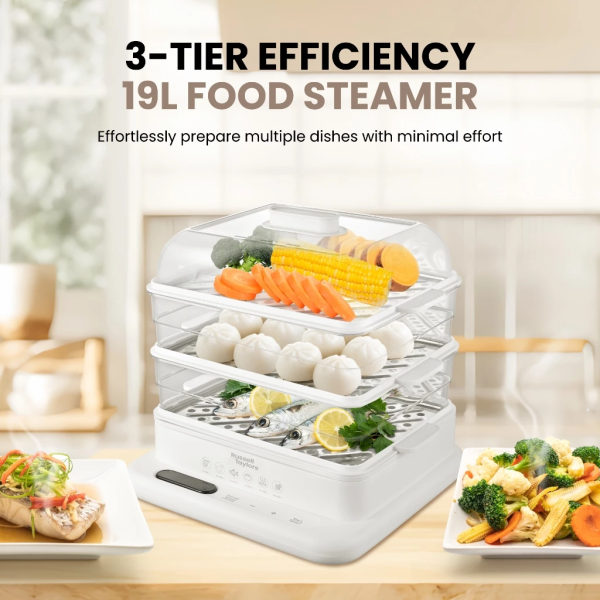 RUSSELL TAYLORS 19L 3-Tier Food Steamer MC30 | Stainless Steel Tray Efficient - Image 2