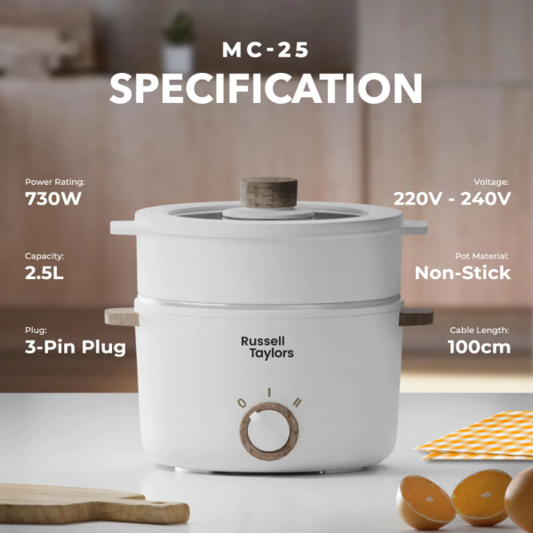 RUSSELL TAYLORS 2.5L Multi Cooker With Steamer MC25S | Non Stick Compact - Image 8