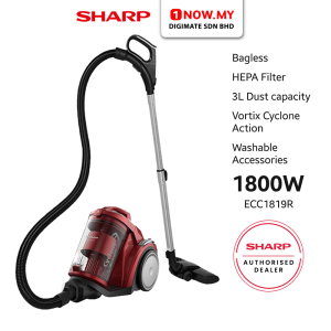 SHARP 1800W 3L Cyclone Action Vacuum Cleaner ECC1819R | Bagless Hassle-Free Mobility