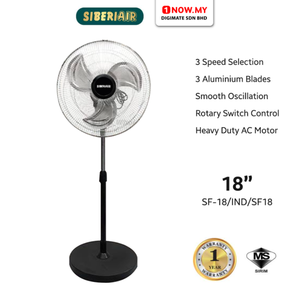 SIBERIAIR 18" Cetus Series Industrial Stand Fan SF-18/IND/SF18 | 3 Speed AC Motor
