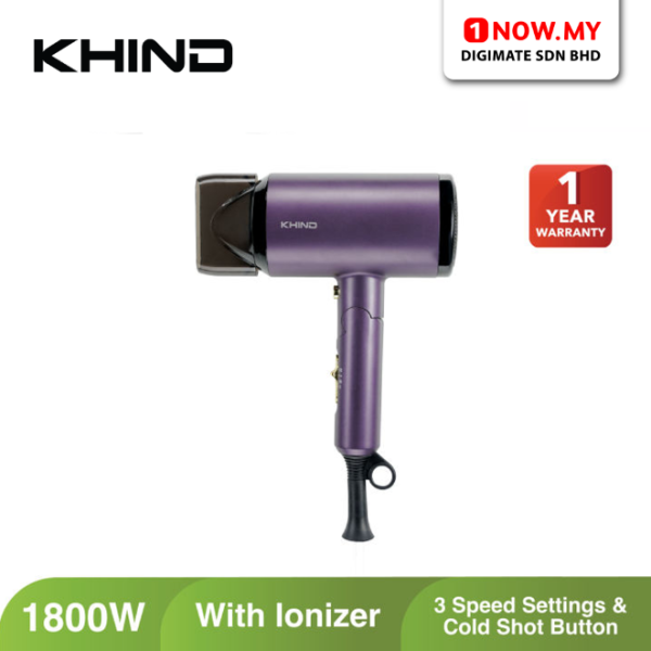 KHIND 1800W Ionizer Hair Dryer HD1822 | Space Saving Foldable Handle Hot Cold