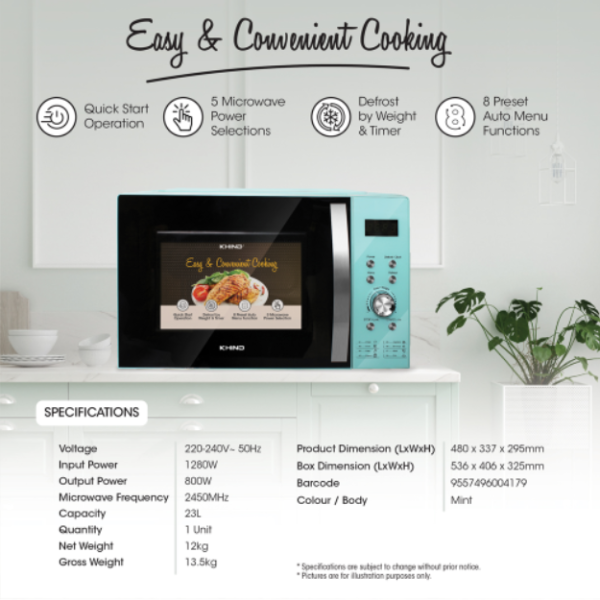 KHIND 23L Microwave Oven MW2301D | 8 Preset Menu 5 Power Selections  - Image 4