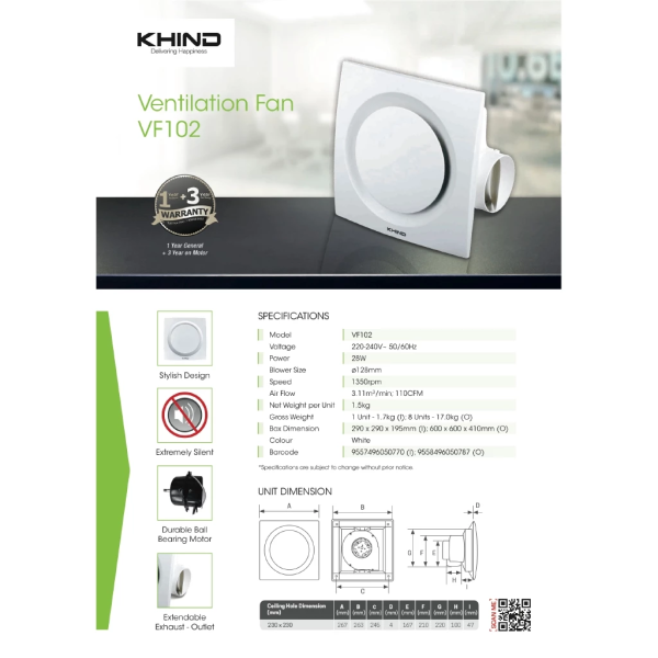 KHIND 10" Ventilation Fan VF102 | Durable Ball Bearing Motor - Image 7