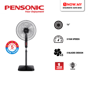 PENSONIC 16" Stand Fan PSF-4512(BK) | 5 Star Energy Efficient 3 Speed 5 Blade
