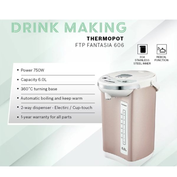 FABER 6L Thermopot FTP FANTASIA 606 | 750W Reboil Keep Warm - Image 4
