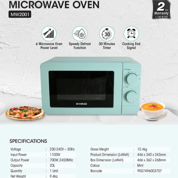 KHIND 20L Microwave Oven MW2001 | Speedy Defrost 4 Star Energy Efficient - Image 5