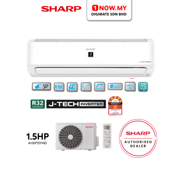 SHARP 1.5HP J-Tech Inverter Wall Air Conditioner AHXP13YMD | 5 Star Energy Efficient Plasmacluster Cooling