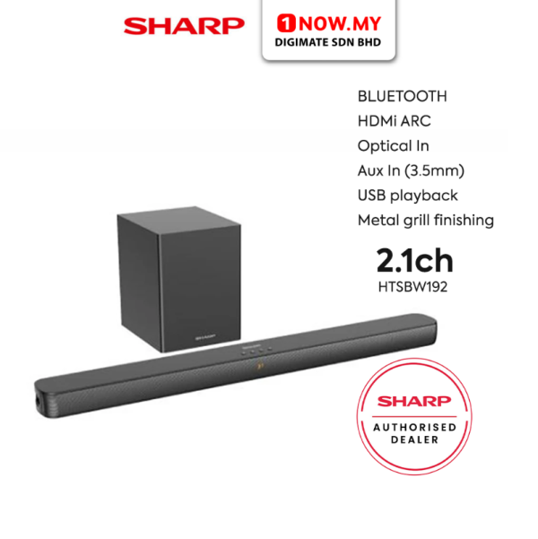 SHARP 2.1ch Sound Bar with Wireless Subwoofer HTSBW192