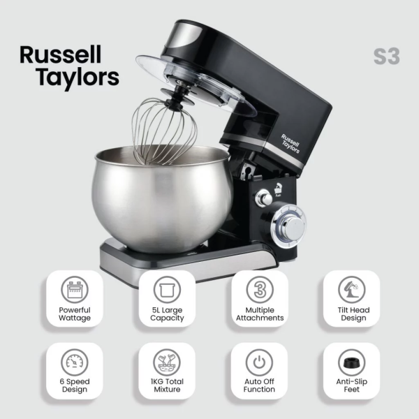RUSSELL TAYLORS 5L Stand Mixer S3 | 1300W Perfect Baking Mate - Image 2