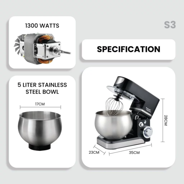 RUSSELL TAYLORS 5L Stand Mixer S3 | 1300W Perfect Baking Mate - Image 5