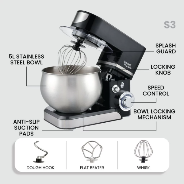 RUSSELL TAYLORS 5L Stand Mixer S3 | 1300W Perfect Baking Mate - Image 4