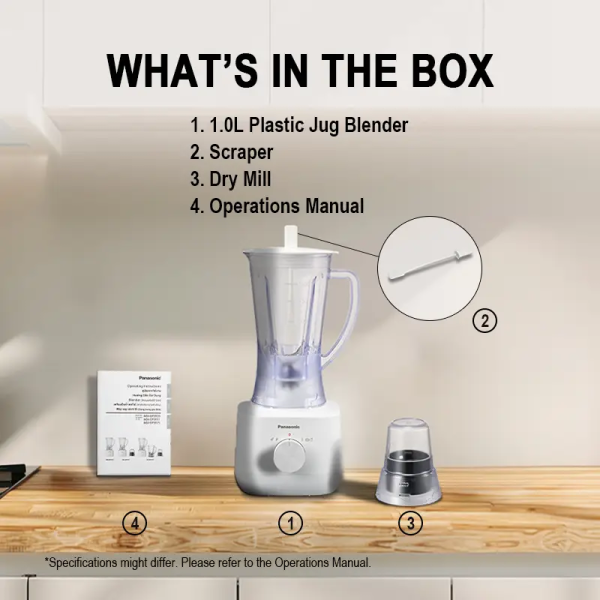 PANASONIC 1L Plastic Jug Blender with Dry Mill MX-EP3111WSK | Smooth Blending 450W - Image 4