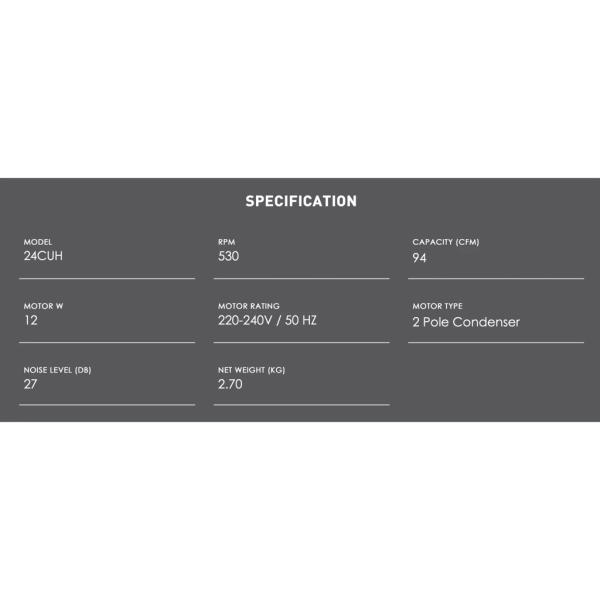 KDK Sirocco Ceiling Mount Ventilation Fan 24CUH | Steel Type (Pre Order) - Image 4