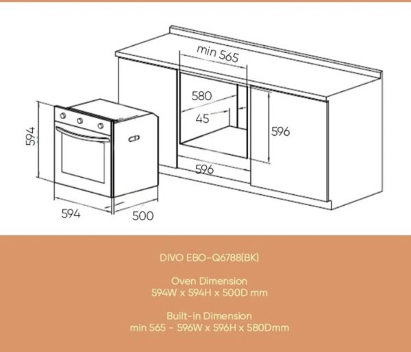 ELBA 75L DIVO Built-In Oven EBO-Q6788(BK) | 8-Function - Image 3