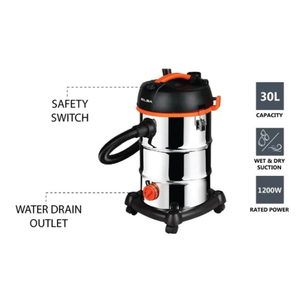 ELBA 30L Wet & Dry Vacuum Cleaner EVC-H1231(SS) - Image 2