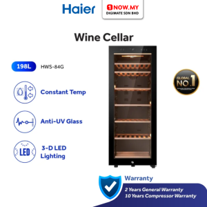 HAIER 198L Wine Chiller HWS-84G | Smart Digital Touch Control Panel Anti-UV Door