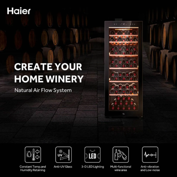 HAIER 198L Wine Chiller HWS-84G | Smart Digital Touch Control Panel Anti-UV Door - Image 5