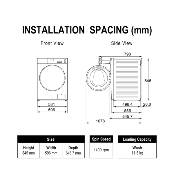 PANASONIC 11.5kg Inverter Front Load Washer NA-V115FA1WM | 5 Star Energy Efficient - Image 8