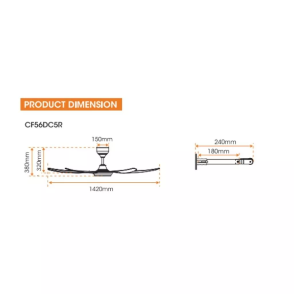 KHIND ZenAir 56" Ceiling Fan With Remote Control CF56DC5R | 5 Star Energy Efficient Matt Black Low Noise - Image 5