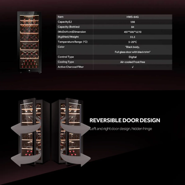 HAIER 198L Wine Chiller HWS-84G | Smart Digital Touch Control Panel Anti-UV Door - Image 8