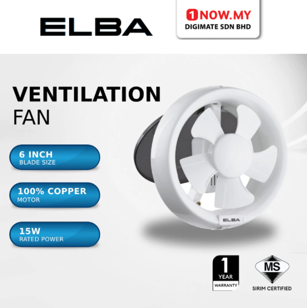 ELBA 6" Glass Mounted Ventilation Fan EGVF-E0615(WH)