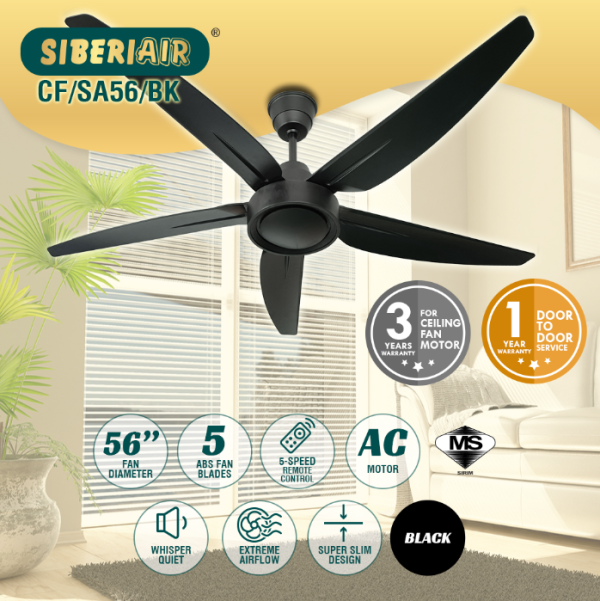 SIBERIAIR 56" SA56 Ceiling Fan With Remote Control CF-SA56BK | 5 Star Energy Efficient - Image 4