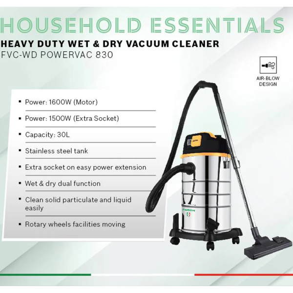 FABER 30L Wet Dry Vacuum Cleaner Corded Cannister FVC-WD POWERVAC 830 - Image 4