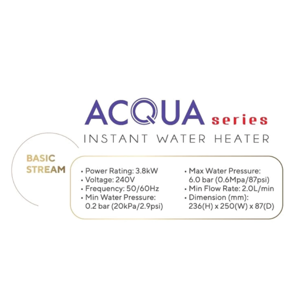 ELBA ACQUA Series Instant Water Heater EWH-K3420(SW) | Non Pump - Image 4