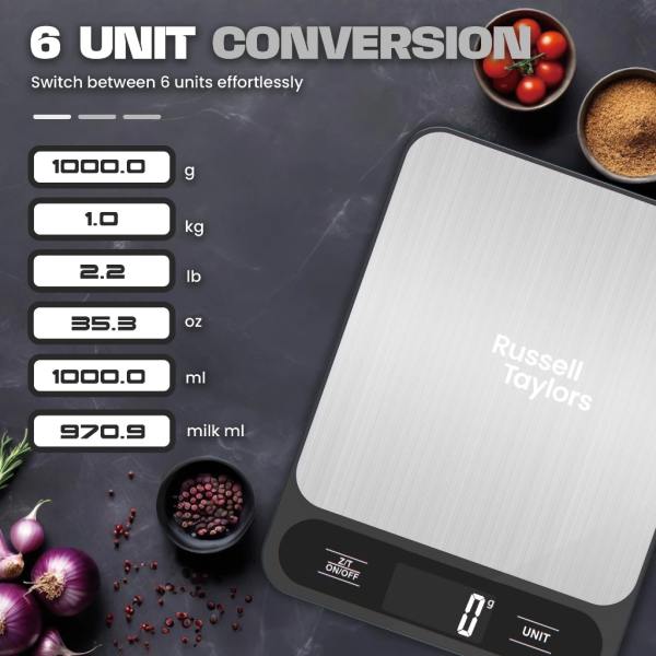 RUSSELL TAYLORS Stainless Steel Kitchen Scale (10kg-1g) KS-20 - Image 5