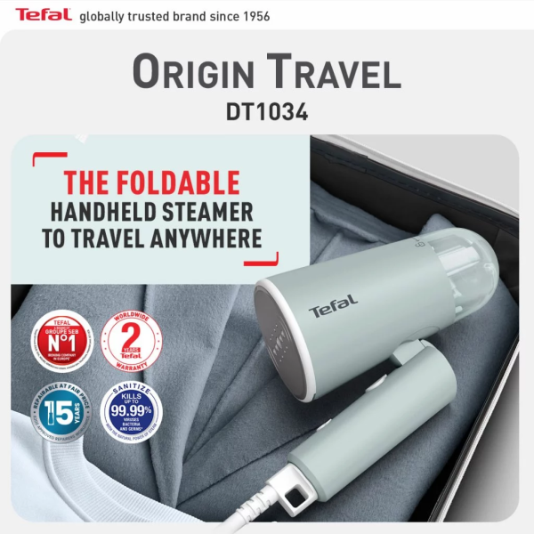 TEFAL Origin Travel Handheld Steamer DT1034G0 | Foldable Convenient - Image 2